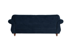 English Elm Formal Velvet Tufted Sofa with Silver Nailhead Trim and Rolled Arms — Elegant 93"L Living Room Statement piece Indigo 34 L x 34 W x 16 H B011S01694