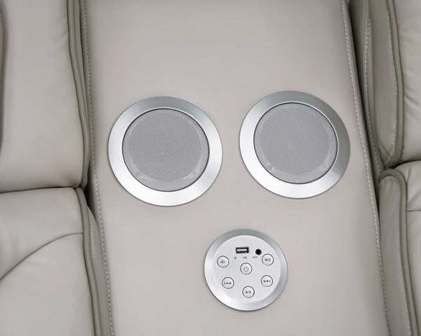 English Elm Jazmina Power Reclining Sofa Loveseat Set with Led Lighting and Bluetooth Speakers White B2749S00347