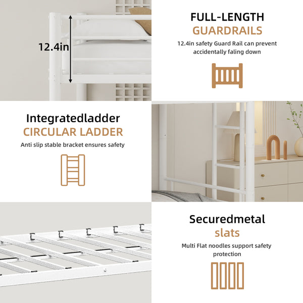 English Elm Heavy-duty Metal Twin over Twin Bunk Bed with Noise-Reducing Design, Safety Rail, Ladder, 350lb Capacity White W1935P300342