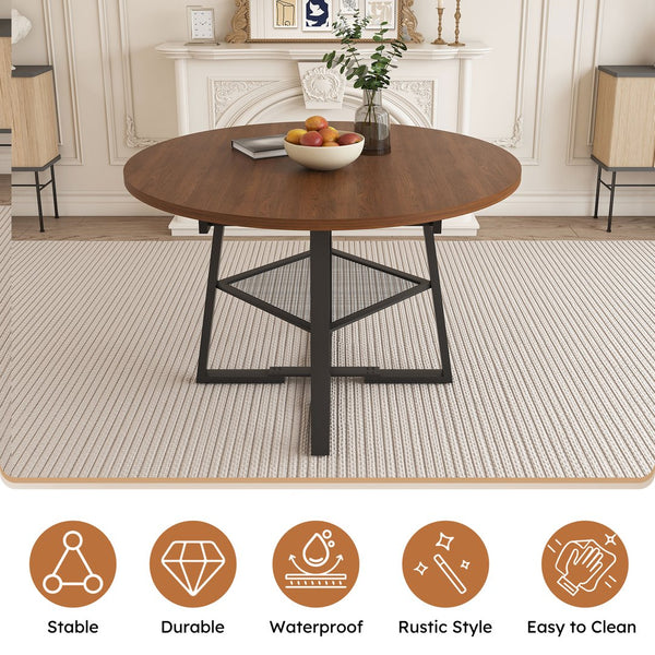 English Elm 47 Inch Extendable Round Dining Table Walnut Finish Seats 8 with Wire Grid Shelf W2700P385520