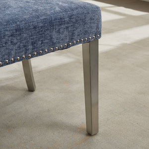 English Elm Mid Century Modern Dining Chairs with Copper Nail Trim, Plush High-Density Foam Seats, Brushed Steel Legs Blue W1143P314901