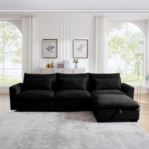 English Elm Corduroy L-Shaped Sectional Sofa With Storage Ottoman & 3 Pillows - Stylish Comfort For Any Space W714S00850