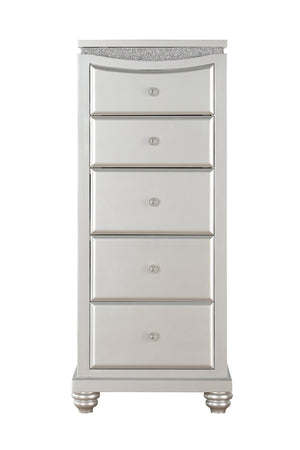 English Elm Maverick Platinum Finish Dresser with 9 Drawers, Crystal Knobs, Rhinestone Inlay, Felt Top Drawer - Luxurious Storage Silver 53 L x 25 W x 21 H B2726P247646