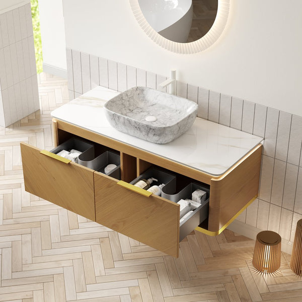 English Elm Dipa 48 Inch Floating Bathroom Vanity Walnut Cabinet Sintered Stone Top Led Sensor W2615S00307