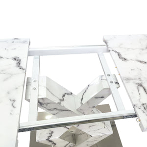 English Elm Modern Extendable Rectangle Dining Table With Elegant White Marble Top & Sturdy Metal Base Design W757P242761