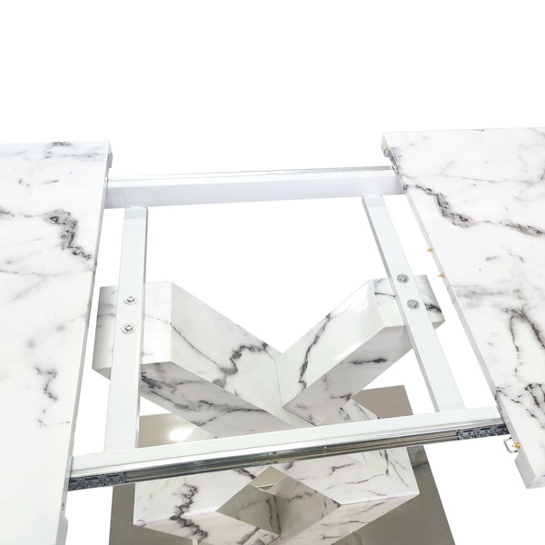 English Elm Modern Extendable Rectangle Dining Table With Elegant White Marble Top & Sturdy Metal Base Design W757P242761