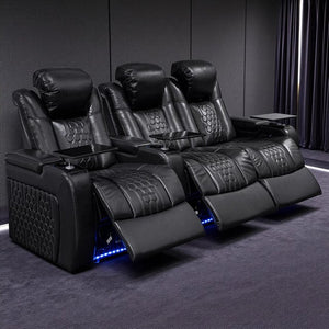 English Elm 93.3"power Recliner Set Nappa Leather Home Theater Rgb Lighting Usb Charging W3819S00093