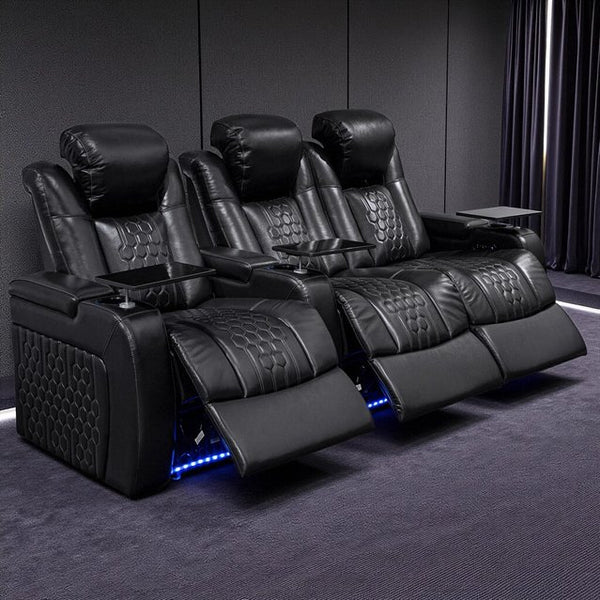 English Elm 93.3"power Recliner Set Nappa Leather Home Theater Rgb Lighting Usb Charging W3819S00093