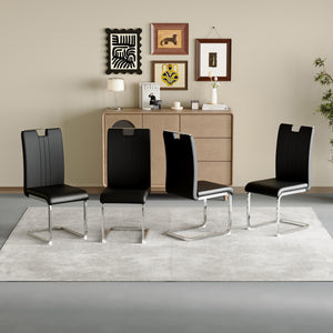 English Elm Set of 4 Black Pu Leather Bow Back Dining Chairs Ergonomic Industrial Modern W3875P372963