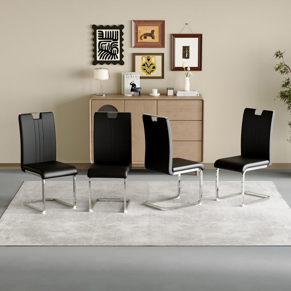 English Elm Set of 4 Black Pu Leather Bow Back Dining Chairs Ergonomic Industrial Modern W3875P372963