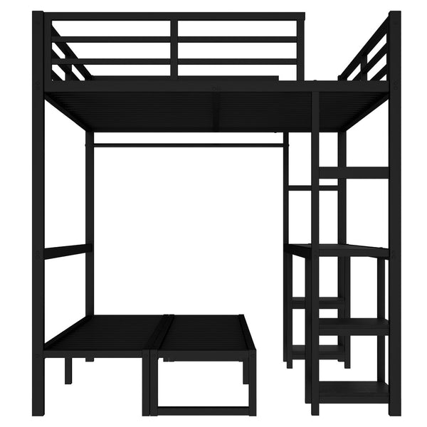 English Elm Queen Metal Bunk Bed With Desk & Usb, Versatile Loft Design Folds To Sofa, Led Lighting, Black W1580S00086-GIGA