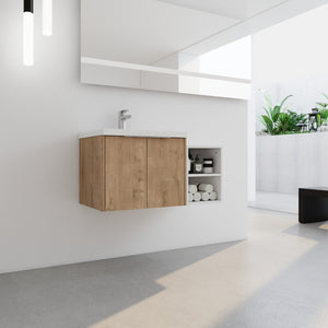 English Elm 36 Inch Modern Bathroom Vanity With Soft Close Doors, Resin Sink & Stylish Storage Solutions W999S00182
