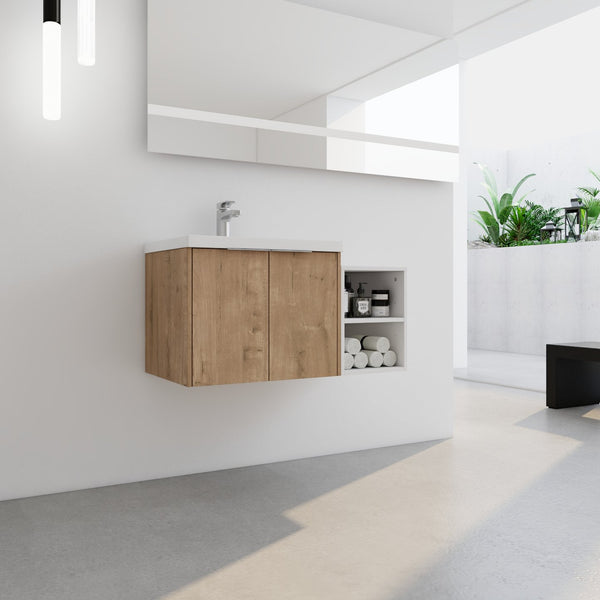 English Elm 36 Inch Modern Bathroom Vanity With Soft Close Doors, Resin Sink & Stylish Storage Solutions W999S00182