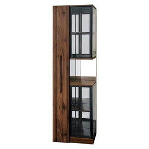 English Elm 70" Glass Display Cabinet with 5-Tier Pull-Out Shelves, Adjustable LED Lighting, Versatile Storage W331S00196
