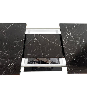 English Elm Modern Rectangle Dining Table - Stretchable Black Marble Top With X-Shape Mdf Legs & Metal Base W757P242762