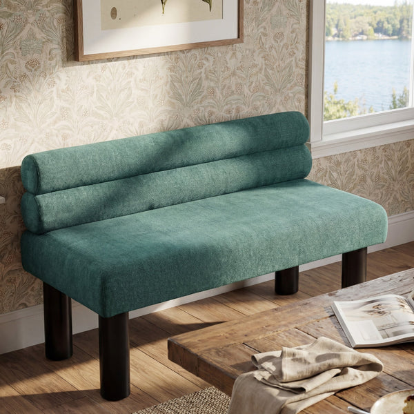 English Elm Upholstered Dining and Entryway Bench with Rubberwood Legs Padded Seat 300 Lb Capacity Black,Green N779P371712G