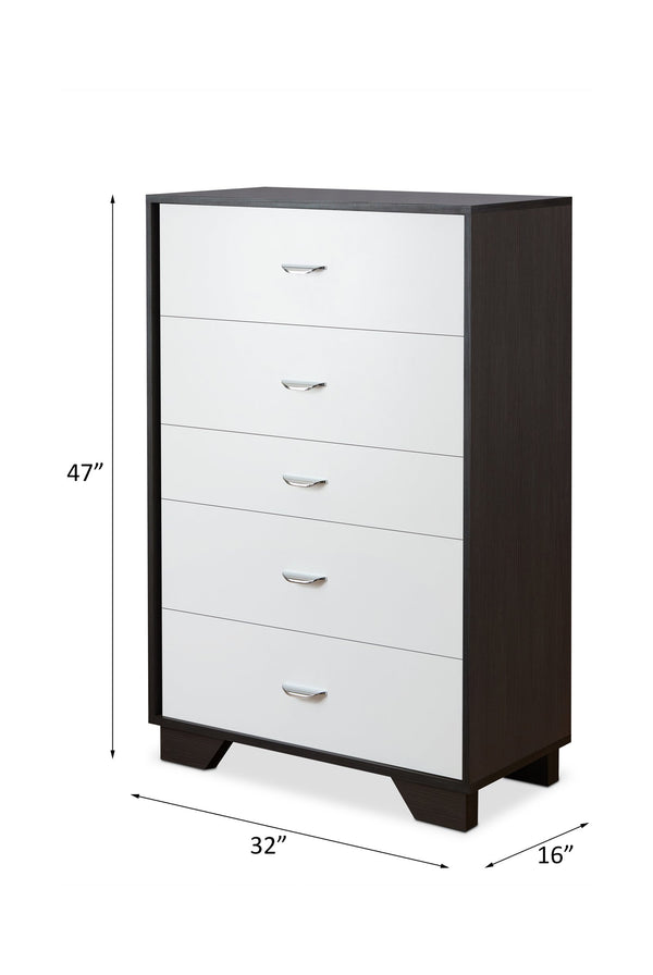 English Elm Eloy Five-Drawer Chest in White & Espresso Finish — Sturdy MDF Frame, Metal Legs, 70lb Top Capacity B2726P283820