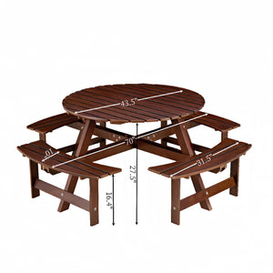 English Elm Outdoor 8-Person Round Picnic Table With Built-In Benches, Umbrella Hole & Waterproof Finish For Gardens W2275P149765-GIGA