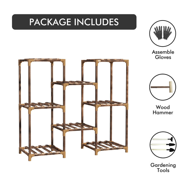 English Elm Plant Stand Eucalyptus Ladder Shelf Holds 8 Pots Tool Free Indoor Outdoor Display W2181P192837