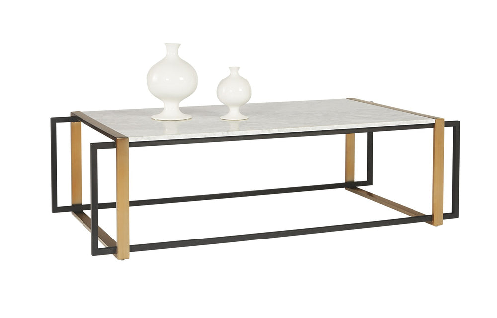Sunpan GARNET Mid-Century Coffee Table with White Marble Top & Antique Brass Frame – Unique Elegance! 104026