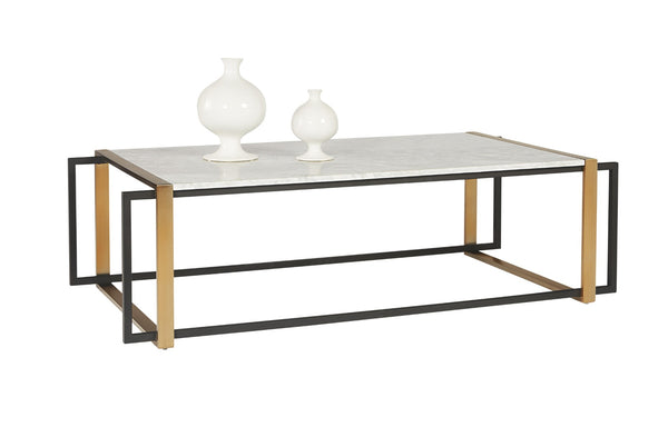 Sunpan GARNET Mid-Century Coffee Table with White Marble Top & Antique Brass Frame – Unique Elegance! 104026