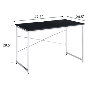 English Elm Black Vanity Desk with Chrome Frame and X-Shape Crossbar — Stylish Makeup Table, Durable MDF Surface B062P186421