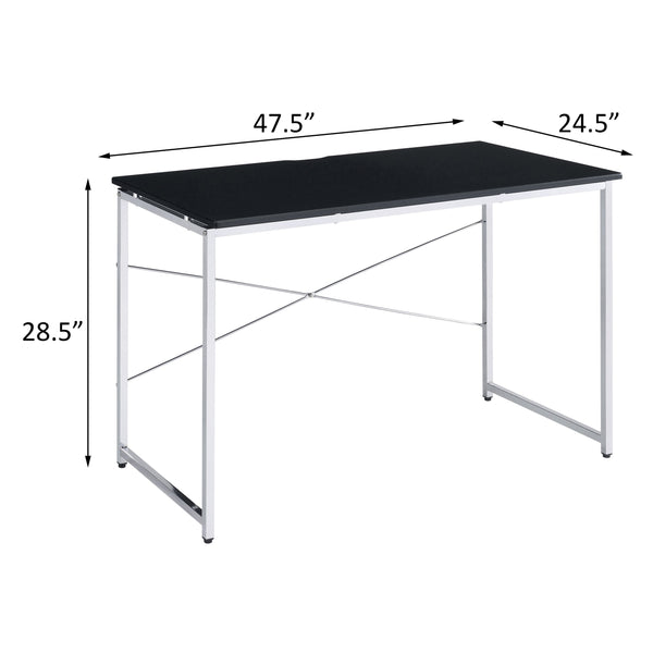English Elm Black Vanity Desk with Chrome Frame and X-Shape Crossbar — Stylish Makeup Table, Durable MDF Surface B062P186421