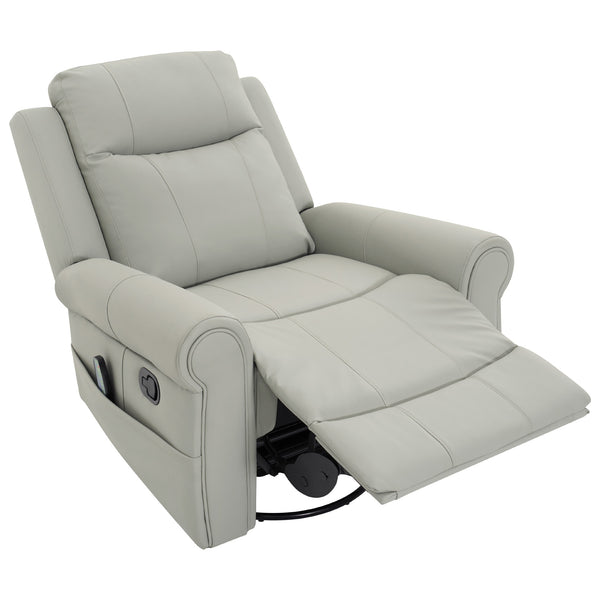 English Elm Manual Swivel Rocker Recliner Pu Leather Chair with Massage Heating and Pocket Spring Support Grey N763P363558E