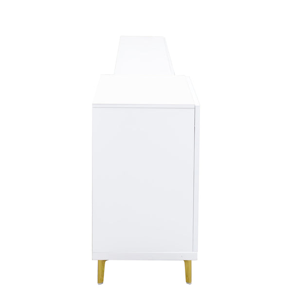 English Elm Wood Extendable TV Stand with Retractable Cabinet and Ample Storage for Living Room Media Centers White W331S00177