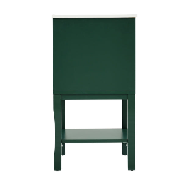 English Elm 24'' Retro Green Bathroom Vanity with Glossy Resin Basin, Solid Wood Feet, Soft-Close Doors, Ample Storage, Metal Handles (Modern) WF324870AAF