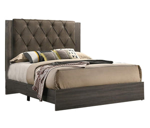 English Elm Contemporary King Size Bedframe With Tufted Headboard, Gray Upholstery & Rubberwood Frame Design B011P236789