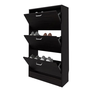 English Elm PIECES Slim Vertical Shoe Rack with 3 Flip-Down Compartments, Scratch-Resistant Melamine, Modern Organizer Wenge 50 L x 24 W x 6 H B128P387074
