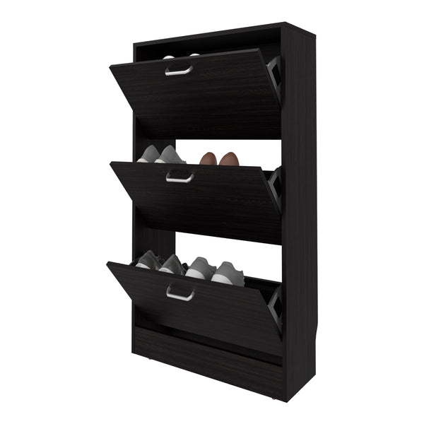 English Elm PIECES Slim Vertical Shoe Rack with 3 Flip-Down Compartments, Scratch-Resistant Melamine, Modern Organizer Wenge 50 L x 24 W x 6 H B128P387074