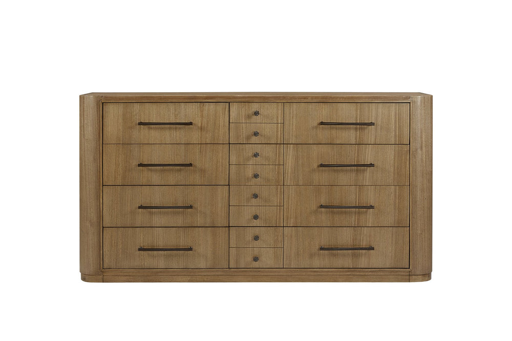 English Elm Large Dresser Eucalyptus Veneer Light Brown Solid Wood MDF, Soft-Close Drawers, Cedar & Felt Lined Storage B2699P395385