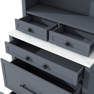 English Elm Topmax 83.7" Modern Gray Kitchen Pantry With Faux Marble Top & 5 Drawer Storage Solution N717P221575E-GIGA