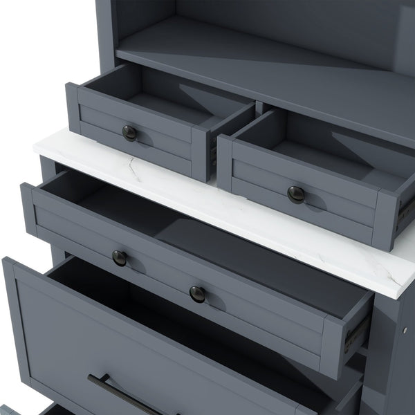 English Elm Topmax 83.7" Modern Gray Kitchen Pantry With Faux Marble Top & 5 Drawer Storage Solution N717P221575E-GIGA