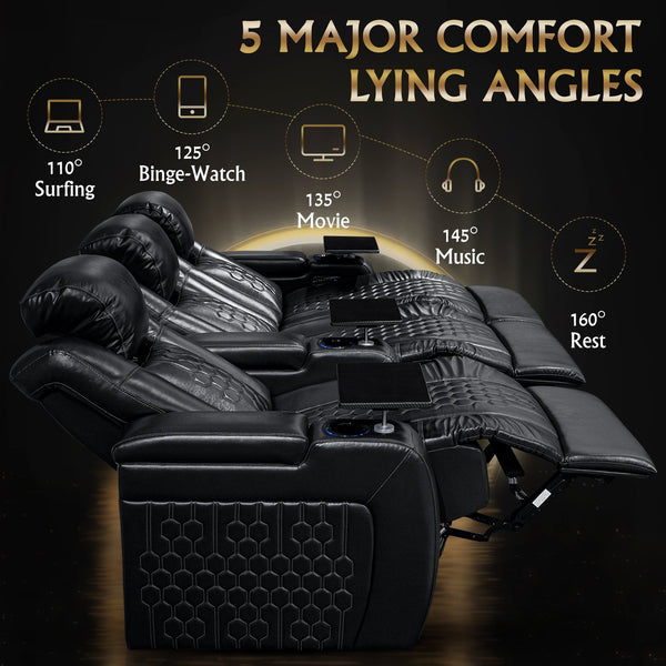 English Elm 93.3"power Recliner Set Nappa Leather Home Theater Rgb Lighting Usb Charging W3819S00093