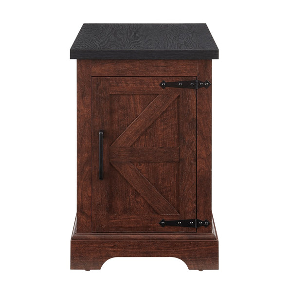 English Elm Farmhouse Rustic End Table with Barn Door Concealed Storage, Metal Handle, Retro Decor, Sturdy Base Oak W2275P192794