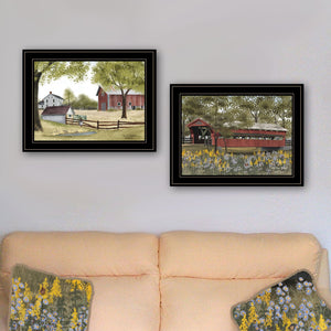 English Elm "the Spring House" Billy Jacob 2-panel Nature Art Black Wood Framed Wall Vignette B06787293