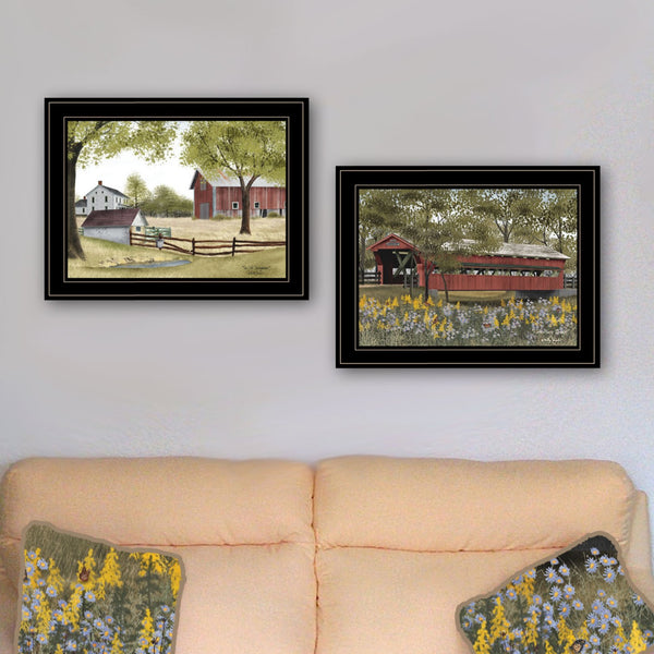 English Elm "the Spring House" Billy Jacob 2-panel Nature Art Black Wood Framed Wall Vignette B06787293
