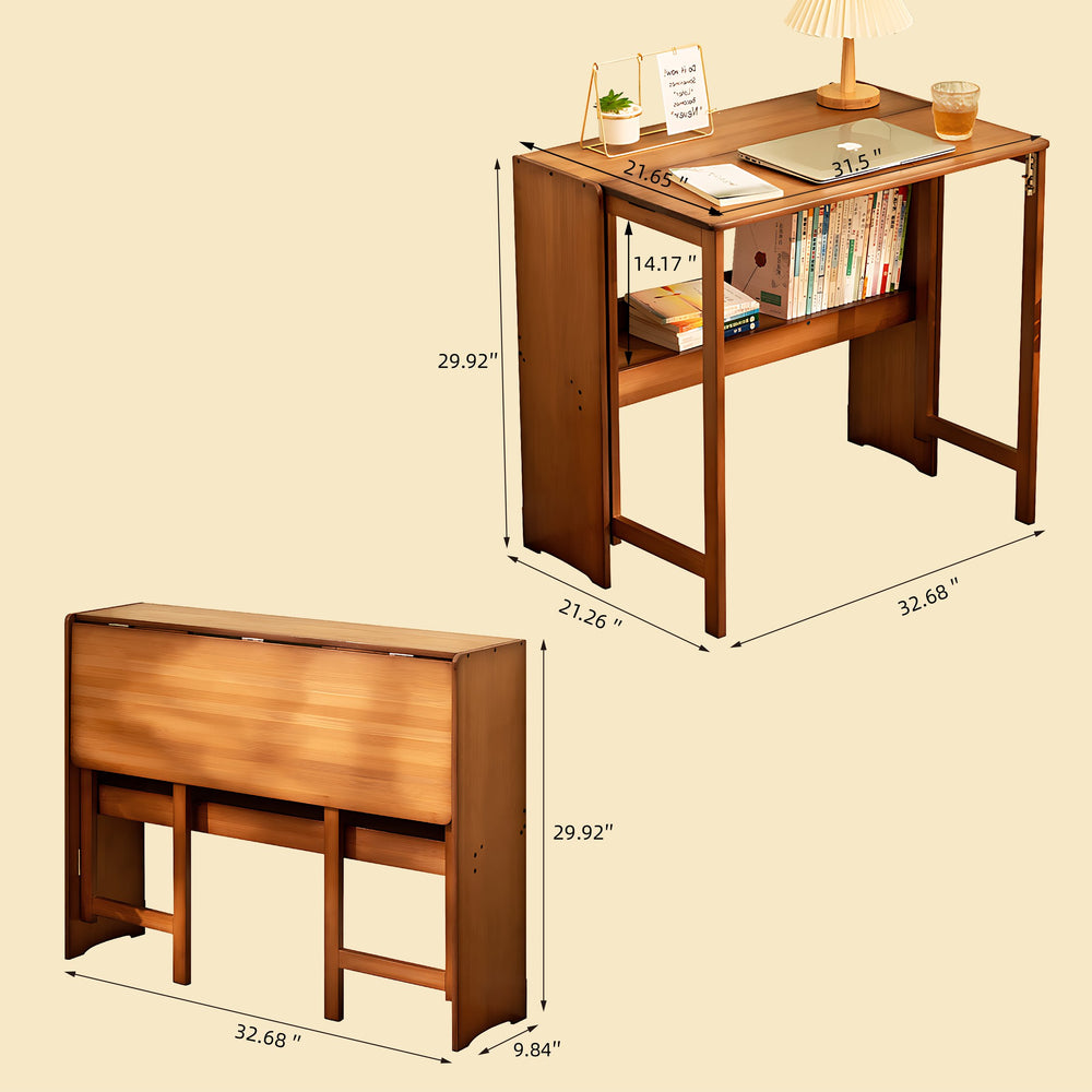 English Elm Bamboo Folding Computer Desk Solid Wood Build for Dorm Studio or Small Home Office W2641P372442