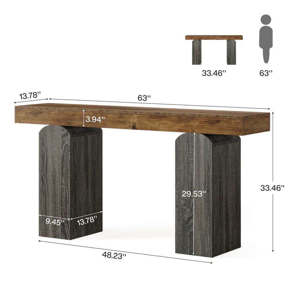 English Elm Practical Geometric Console Table with Matte Black Wood Grain Finish for Entryway or Sofa T3971P456606