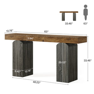 English Elm Practical Geometric Console Table with Matte Black Wood Grain Finish for Entryway or Sofa T3971P456606