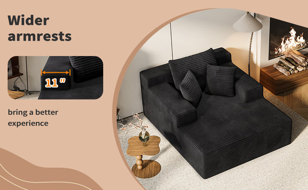English Elm 64.96-inch Corduroy Sofa Bed Deep Seat Recliner for Living Room or Guest Space W3108P404509