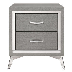 English Elm Nicolita 2-Drawer Nightstand With Embossed Grey Wood and Silver Trim