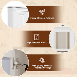 English Elm 35inch White Wall Mounted Medicine Cabinet Mirrored Doors Open Shelving Bathroom Storage N710P415335K
