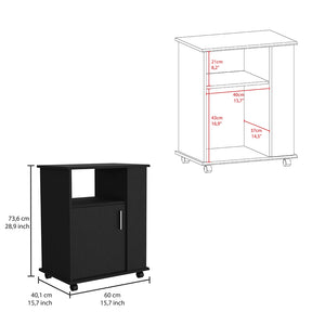 English Elm Kit Mobile Microwave Cabinet with Single Door, Three Side Shelves and Spacious Top for Kitchen Storage Black 30.3 L x 24.8 W x 6.3 H B20091950