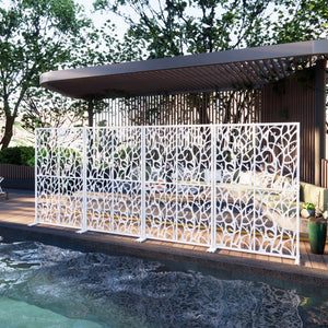 English Elm Metal Bird Cutout Privacy Screen Freestanding Powder Coated Steel Patio Room Divider White W1586P282269
