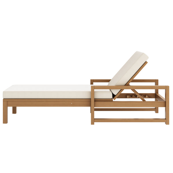 English Elm Trexm Outdoor Acacia Wood Chaise Lounge Set Two Adjustable Poolside Reclining Chairs Light Teak TM000013AAD