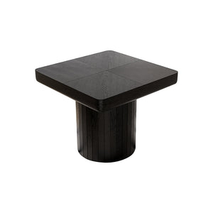 English Elm 23.6'' Square Wood Veneer Accent Table Parquet Top Sculptural Cylindrical Base Matte Finish W1435P419310
